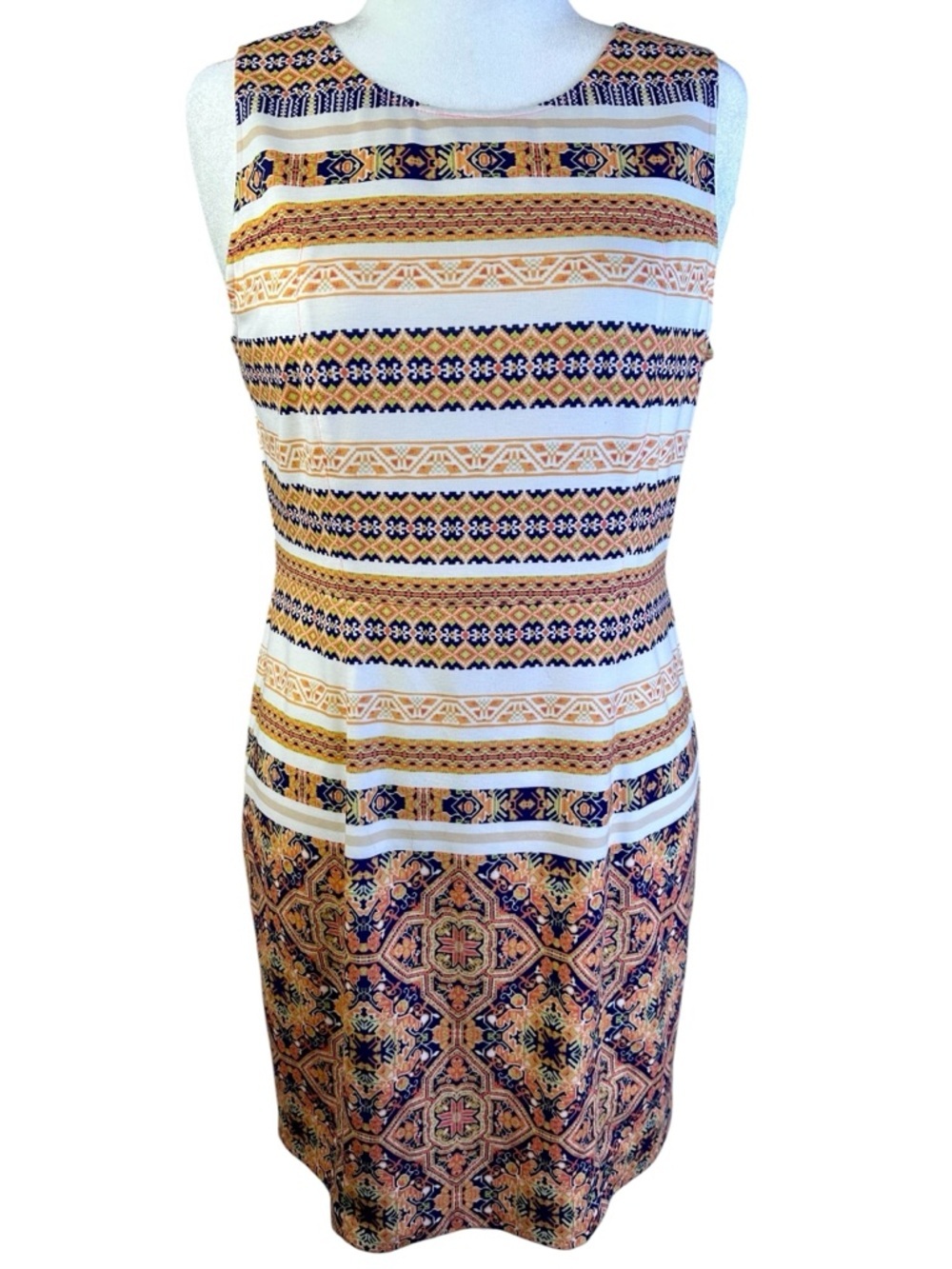 Daniel Cremieux Sleeveless Mini Dress in White and Gold Pattern Size 12
